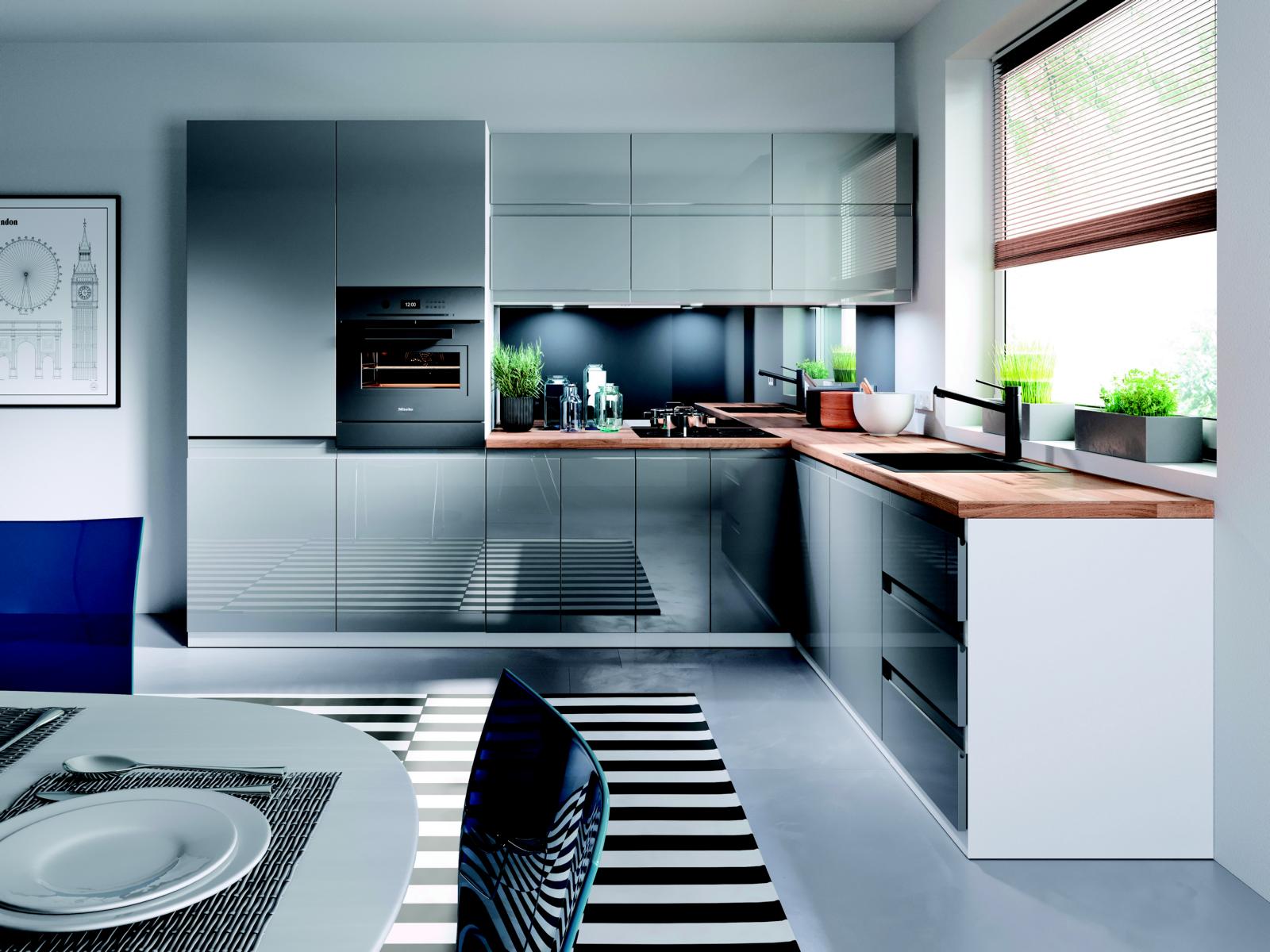 Moderne Küche L Zeile Küchen Schrank Design Möbel Maßfertigung Küchenzeile Grau