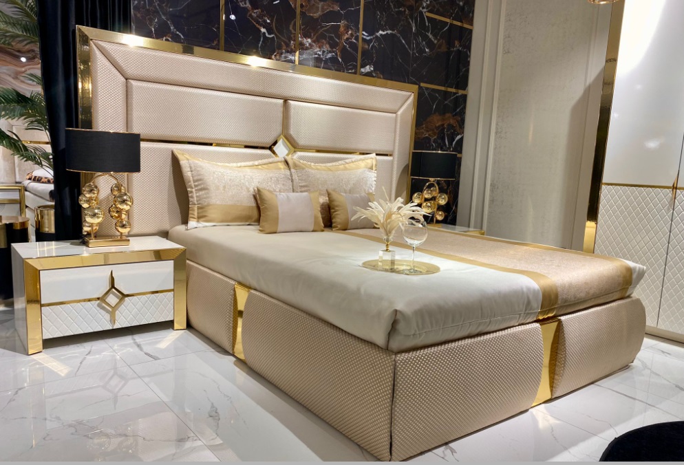 Doppel Luxus Doppelbett Beige Modern Design Bett Bettgestelle 180 x 200cm Sofort