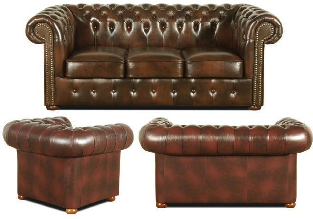 Chesterfield Sofagarnitur Sofa Couch Polster 3+2+1 Garnitur 100% Leder Sofort