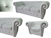 Chesterfield Sofagarnitur Weiß Couch Polster 3+2+1 Garnitur 100% Leder Sofort