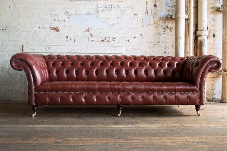 XXL Chesterfield Polster Sofas Design Luxus Couch Sofa 4Sitzer 100% Leder Sofort