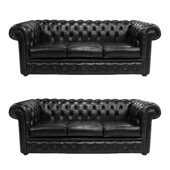 Chesterfield Design Luxus Polster Sofa Sitz Leder 3+3 100% Leder Sofort