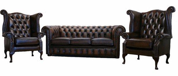 Chesterfield Sofagarnitur Leder Chesterfield Komplett Set 100% Leder Sofort