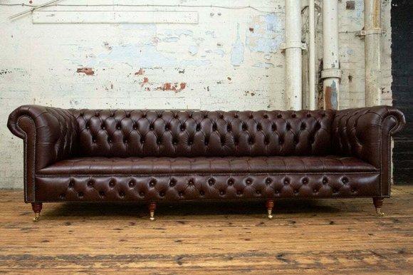 Chesterfield 4 Sitzers Klassische Luxus Sofa Couch Sofa Leder 100% Leder Sofort