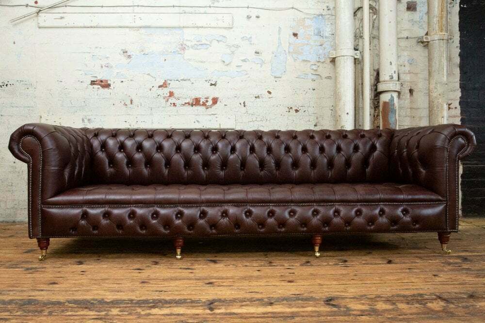 Chesterfield 4 Sitzers Klassische Luxus Sofa Couch Sofa Leder 100% Leder Sofort