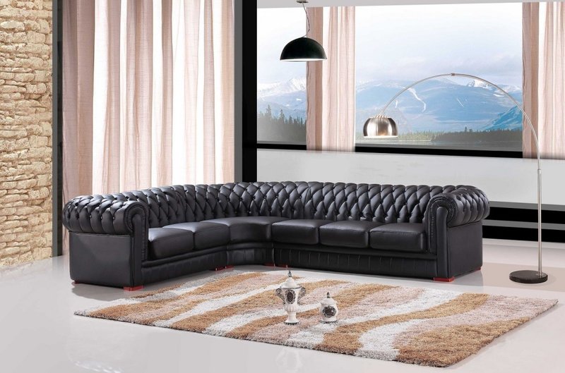 Chesterfield Ecksofa Eckcouch Designer Sofa Schwarz Couch 100% Leder Sofort