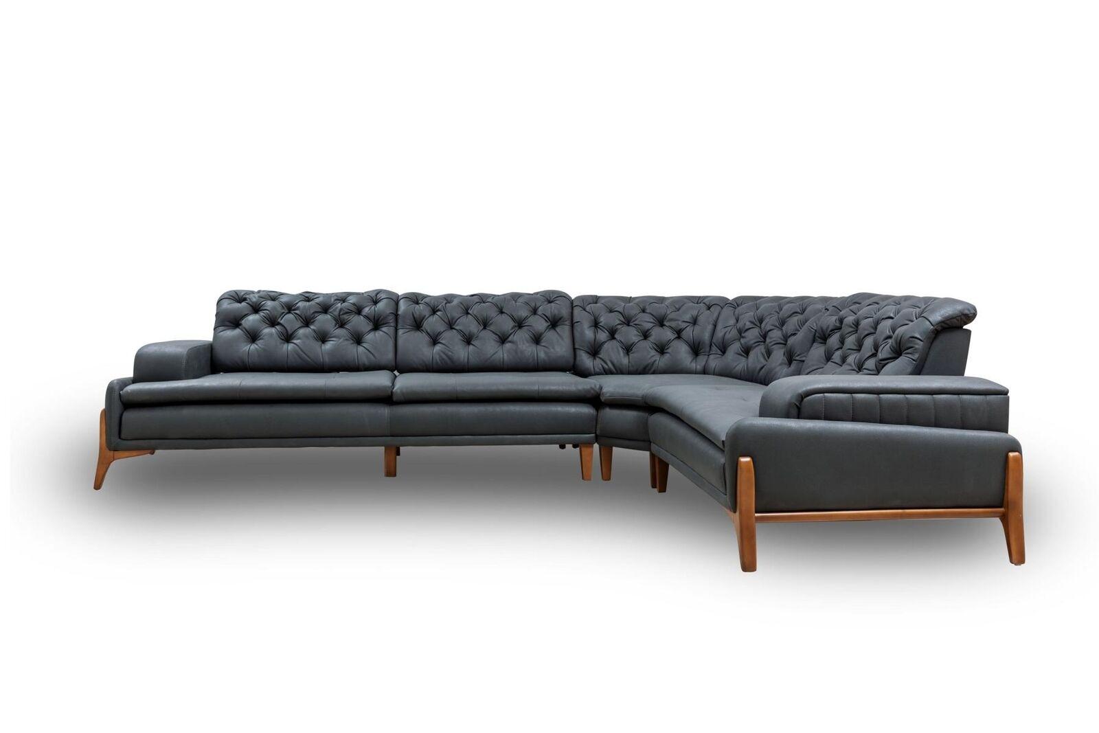 Luxus Ecksofa L-form mit Musiksystem Modern grau Polstermöbel Kunstleder