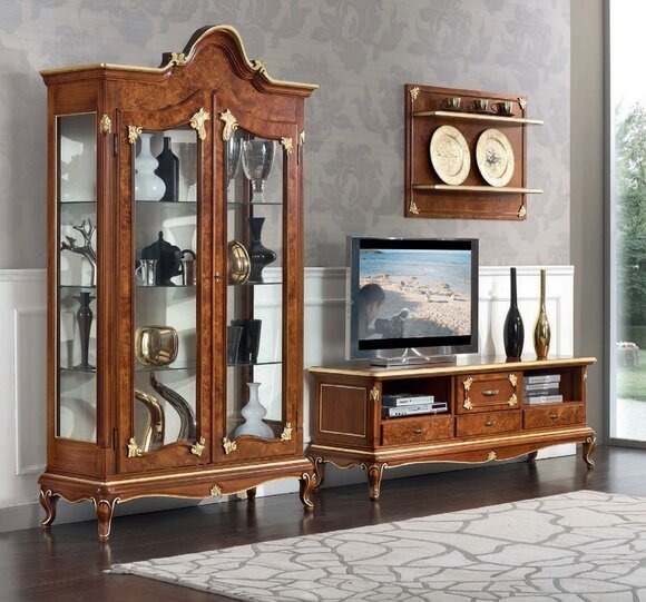 Italienische Wohnzimmerwandeinheit RTV TV Sideboard Schrank Vitrine Wandregal 3 Stück neu