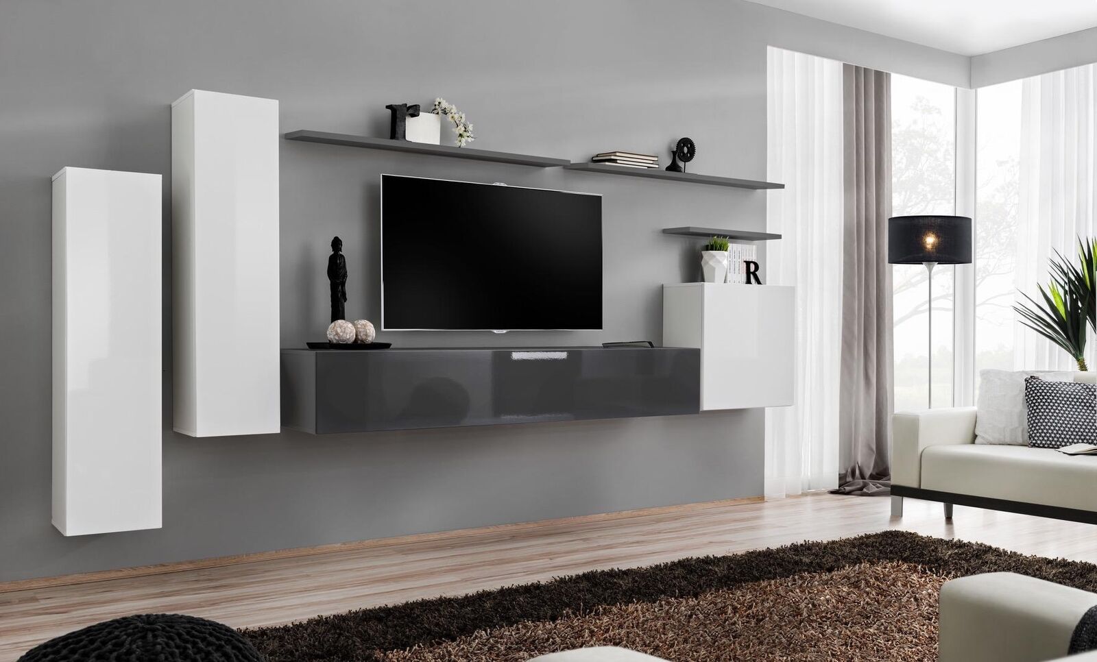Set 7tlg Wohnzimmer TV-Ständer Wandschrank Wohnwand Holz Modern Möbel Sofort