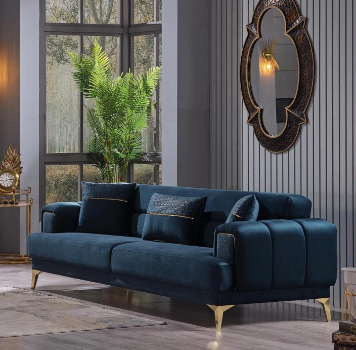 Blauer Dreisitzer Wohnzimmermöbel Polster Couch Luxus Möbel Textilsofa Sofort