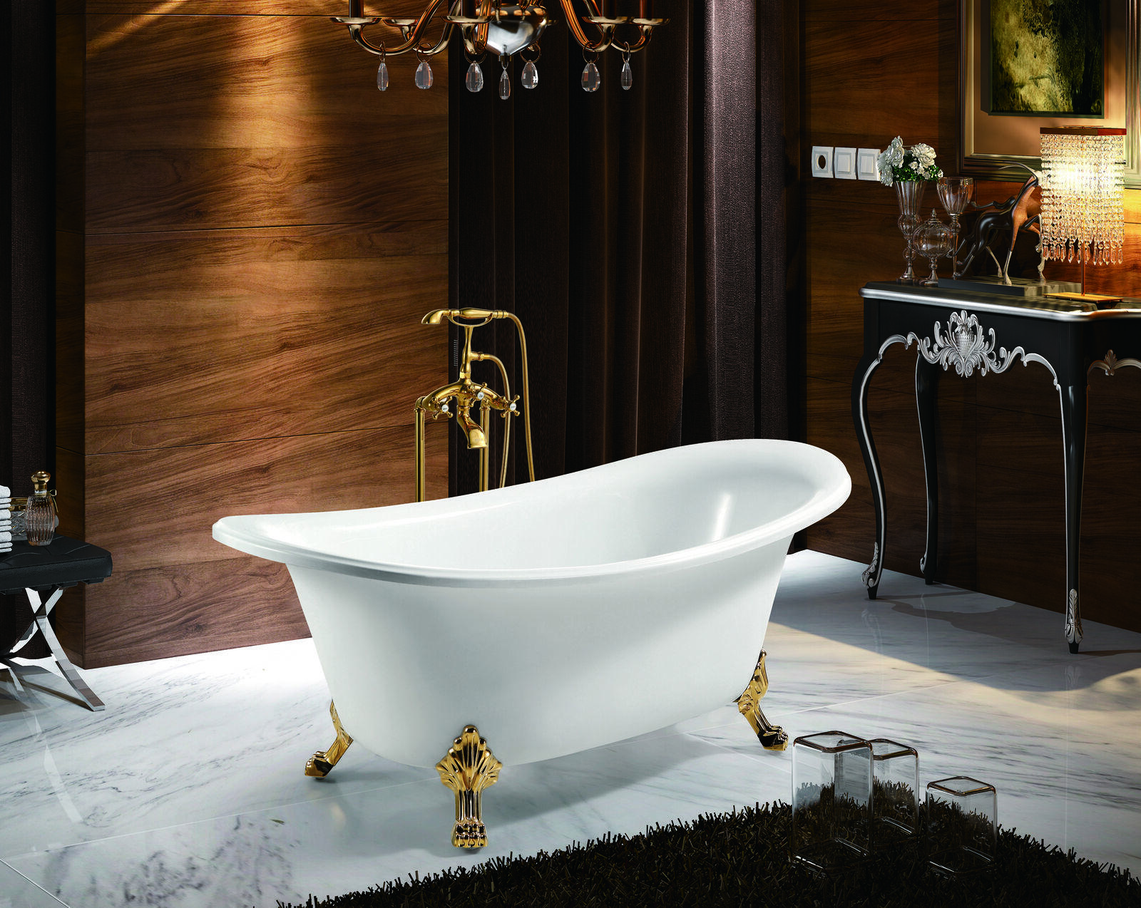 Wanne Standbadewanne Freistehende Badewanne Modern Gold Weiß Oval