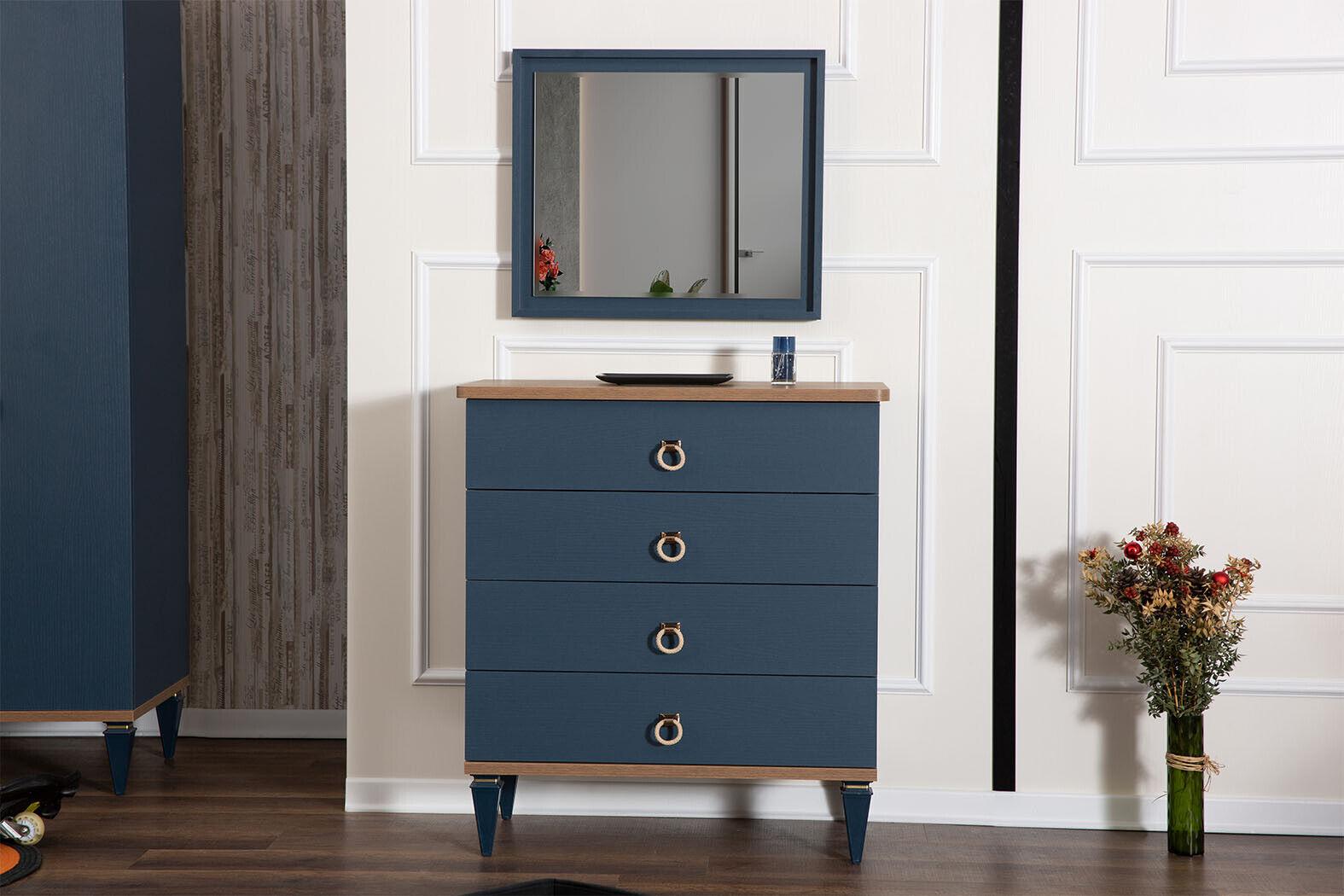 Blaue 4-Türige Kommode Moderne Luxus Anrichte Mit Spiegel Designer Set