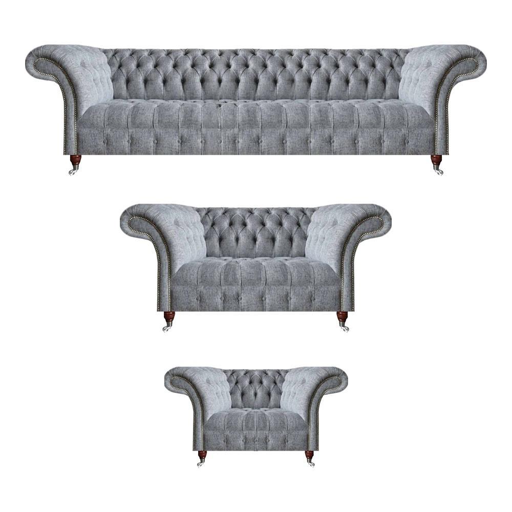 Sofagarnitur Grau Set 3tlg Design Möbel Sessel Chesterfield Sofas Wohnzimmer