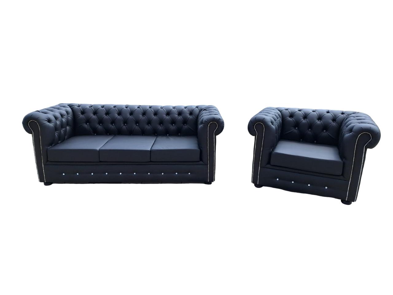 Klassische Designer Chesterfield 3+1 Sofagarnitur Sofa Leder Sofort