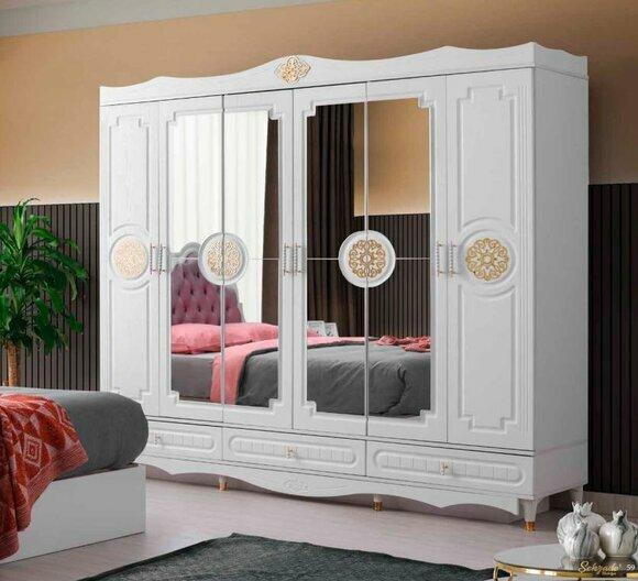 Weißer Kleiderschrank Designer Schlafzimmer Möbel 6-türiger Holzschrank