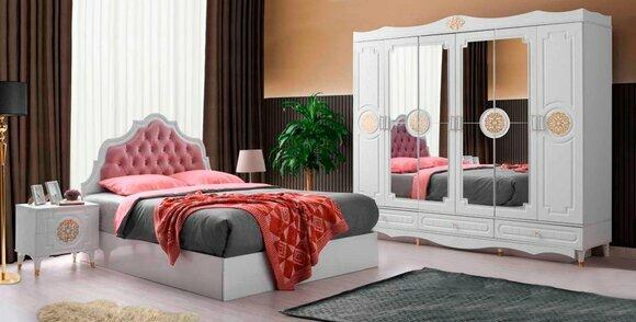 Schlafzimmer-Set 4tlg Bett Nachttische Kleiderschrank Weiß Einfarbig Modern Stil