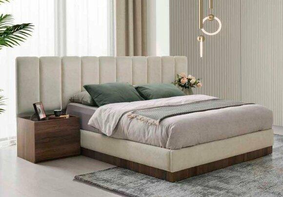 Schlafzimmer-Set 3tlg Weiß Bett Braun Nachttische Modern Zweifarbig Design Stil