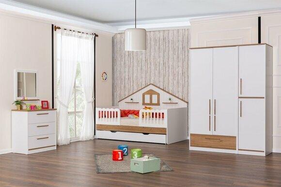 Robuste Komplette Kinderzimmer Einrichtung Designer Bett Kleiderschrank