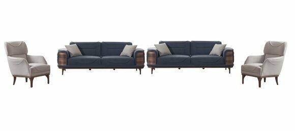 Zwei graue Sofas komplett mit 2 weißen Sesseln luxuriöse gepolsterte Sessel