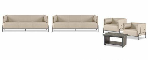 Arbeitszimmer-Set 5tlg Beige 2x 3-Sitzer 2x Sessel Grau Couchtisch Modern