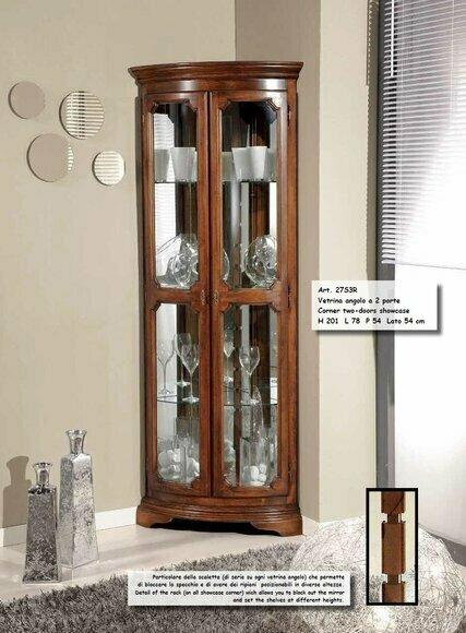 Klassische Eck Vitrine Glas Schrank Wohnzimmer Schaufenster Luxus Braun Vitrinen