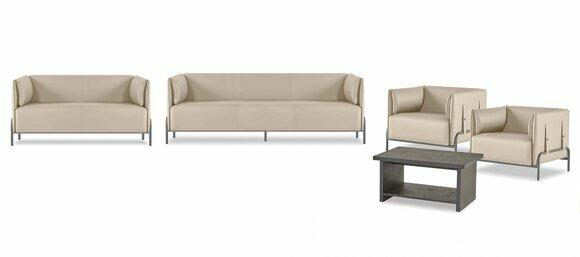 Arbeitszimmer-Set 5tlg Beige 3-Sitzer 2-Sitzer 2x Sessel Grau Couchtisch