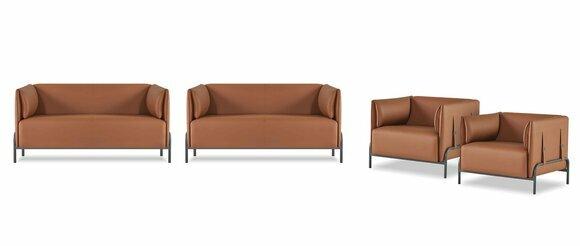 Arbeitszimmer-Set 4tlg 2x Sessel mit 2x Sessel Braun Ainfarbig Modern