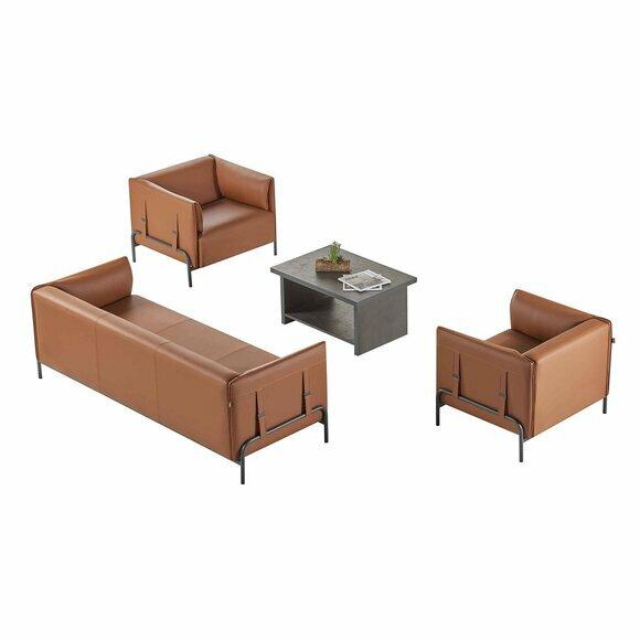 Arbeitszimmer-Set 4tlg 3-Sitzer 2x Sessel Couchtisch Braun Grau Zweifarbig