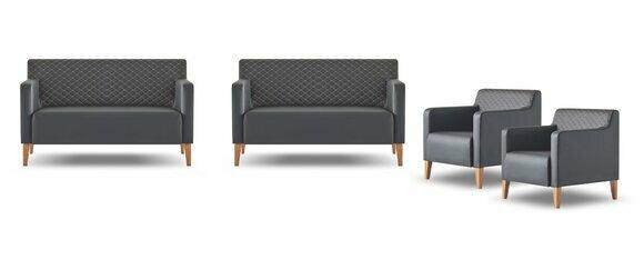 Arbeitszimmer-Set 4tlg 2x S-Sitzer 2x Sessel Schwarz Einfarbig Modern