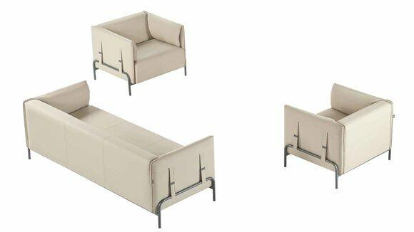 Arbeitszimmer-Set 3tlg Beige 3-Sitzer 2x Sessel mit Kissen Wohnzimmer