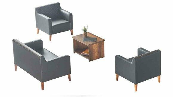 Arbeitszimmer-Set 4tlg Schwarz 2-Sitzer 2x Sessel Braun Couchtisch