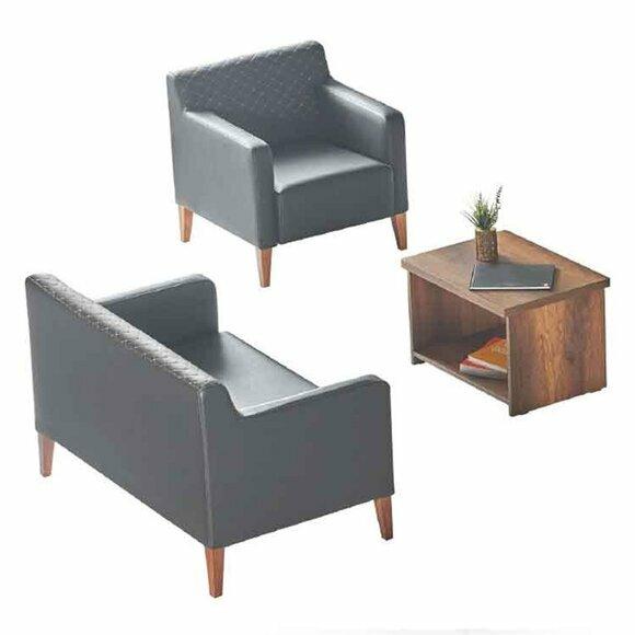 Arbeitszimmer-Set 3tlg 2-Sitzer Sessel Couchtisch Schwarz Braun Modern