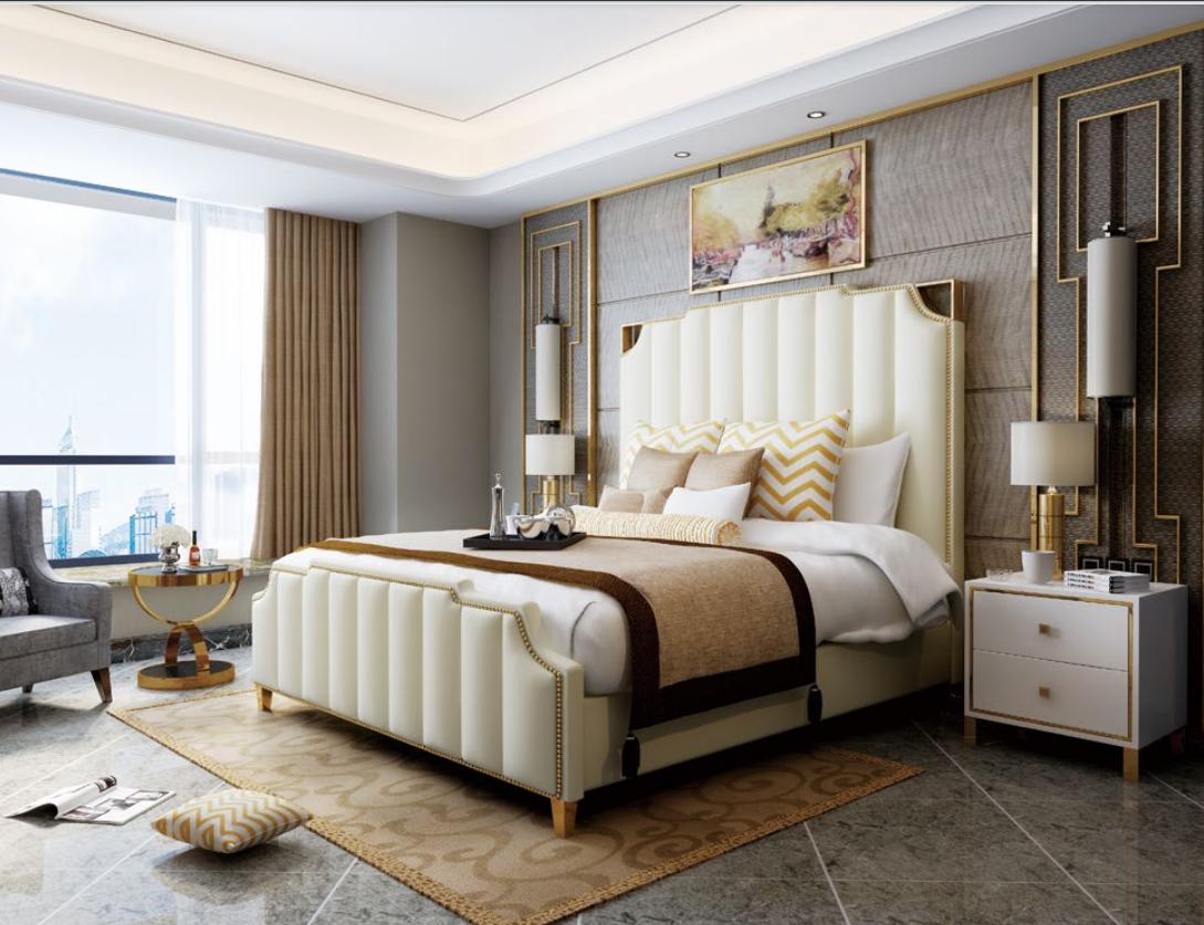Designer Doppelbett Hotel Luxus Schlafzimmer 180x200cm Leder Metall Bett Sofort