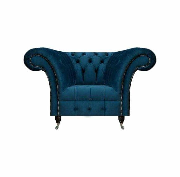 Moderner Blauer Chesterfield Sessel Designer Sitzmöbel Wohnzimmer Sitzer