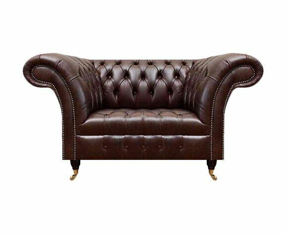 Dunkelbrauner Chesterfield Sessel Wohnzimmer Leder Einsitzer Edle Möbel