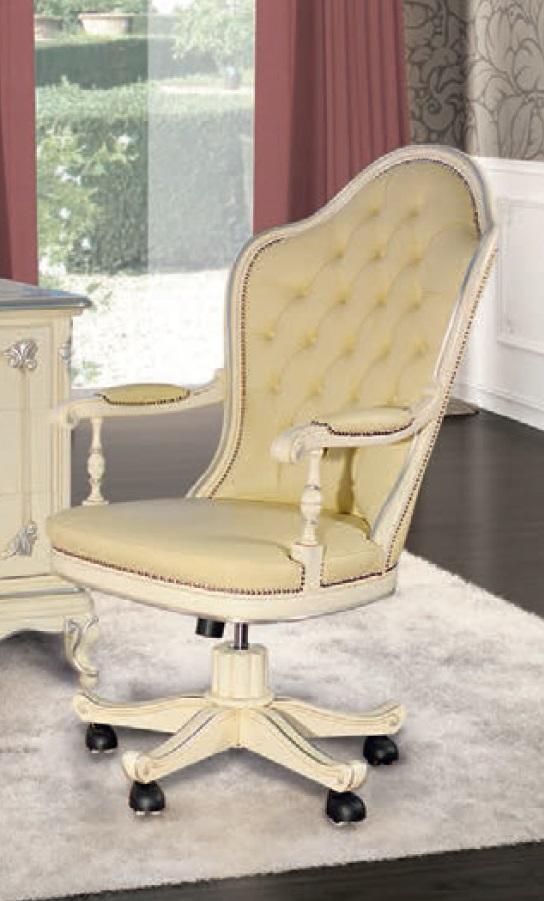 Bürostuhl Holz Chefsessel Chesterfield italienische Möbel weiß drehbar weiß