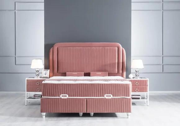 Schlafzimmer Set Rosa Metall Bett Stil 2x Nachttische Modern Neu 3tlg.