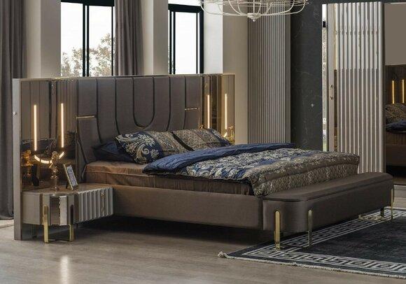 Doppelbett Garnitur Schlafzimmer Luxus Bett Modern Braun 3tlg Design