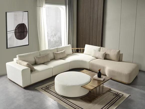 Weißes Ecksofa L-Form Couch Couchtisch Luxus Stoffmöbel Weiß Design