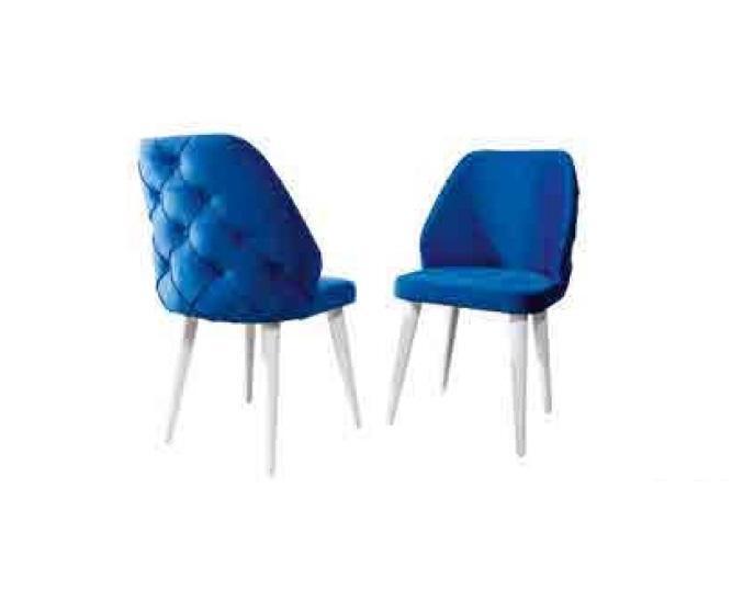 Hölzerne gepolsterte Stuhl blau zurück Chesterfield auf weißen Beinen Esszimmer