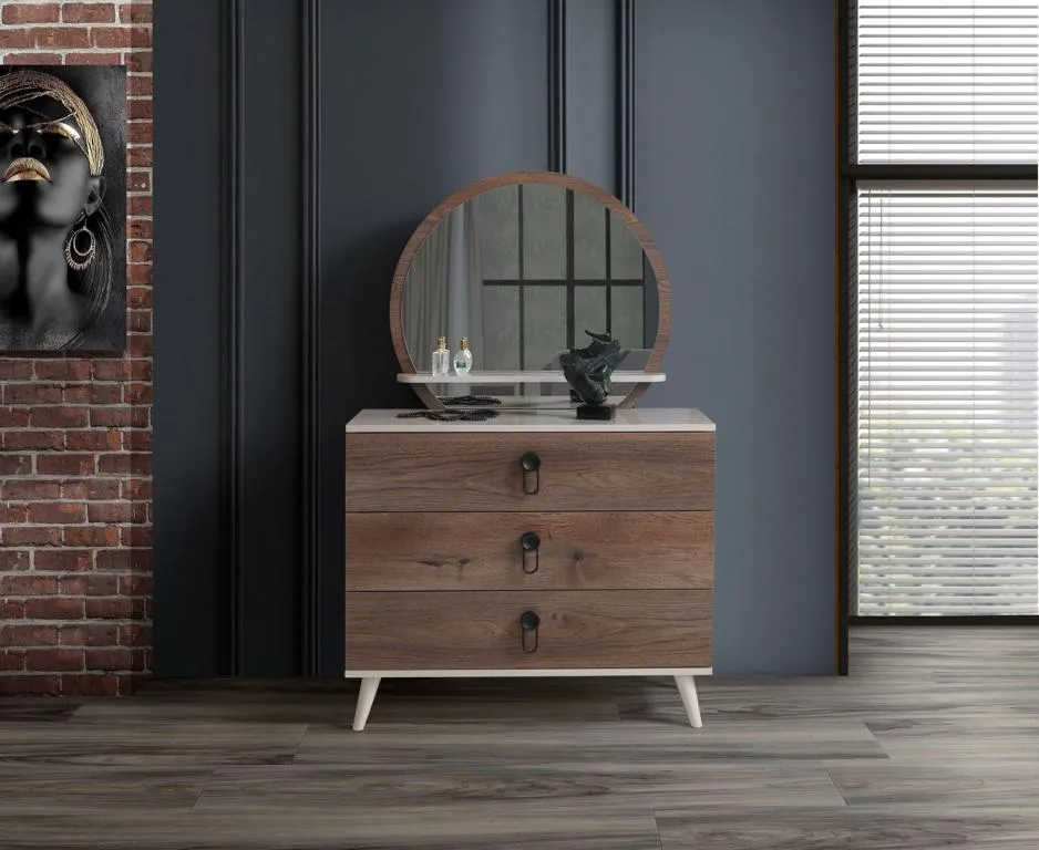 Schlafzimmer Kommode mit Spiegel Luxus Modern Möbel Set 2tlg Holz