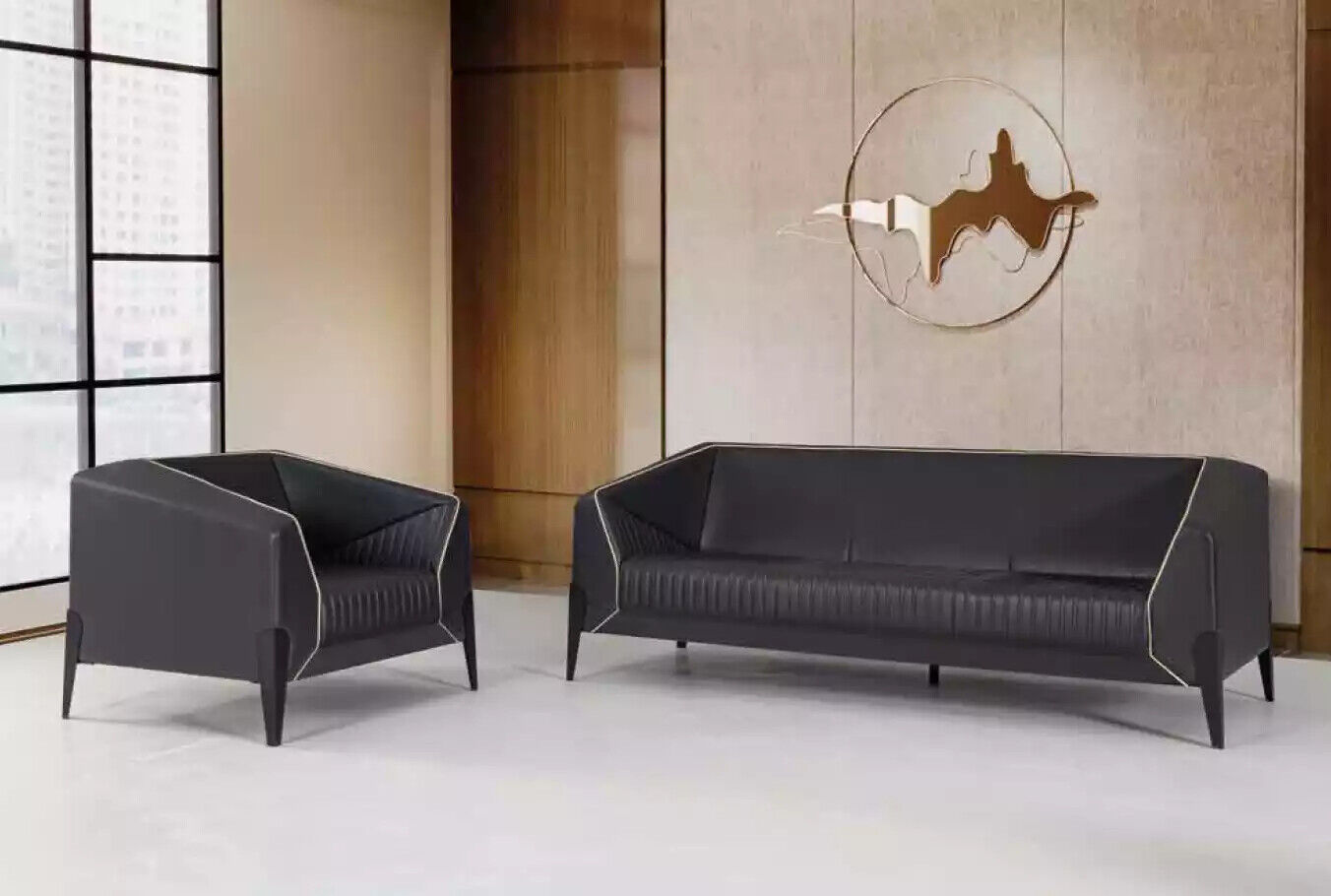 Schwarze Büromöbel Sofagarnitur Sessel Dreisitzer Komplettes Möbel Set