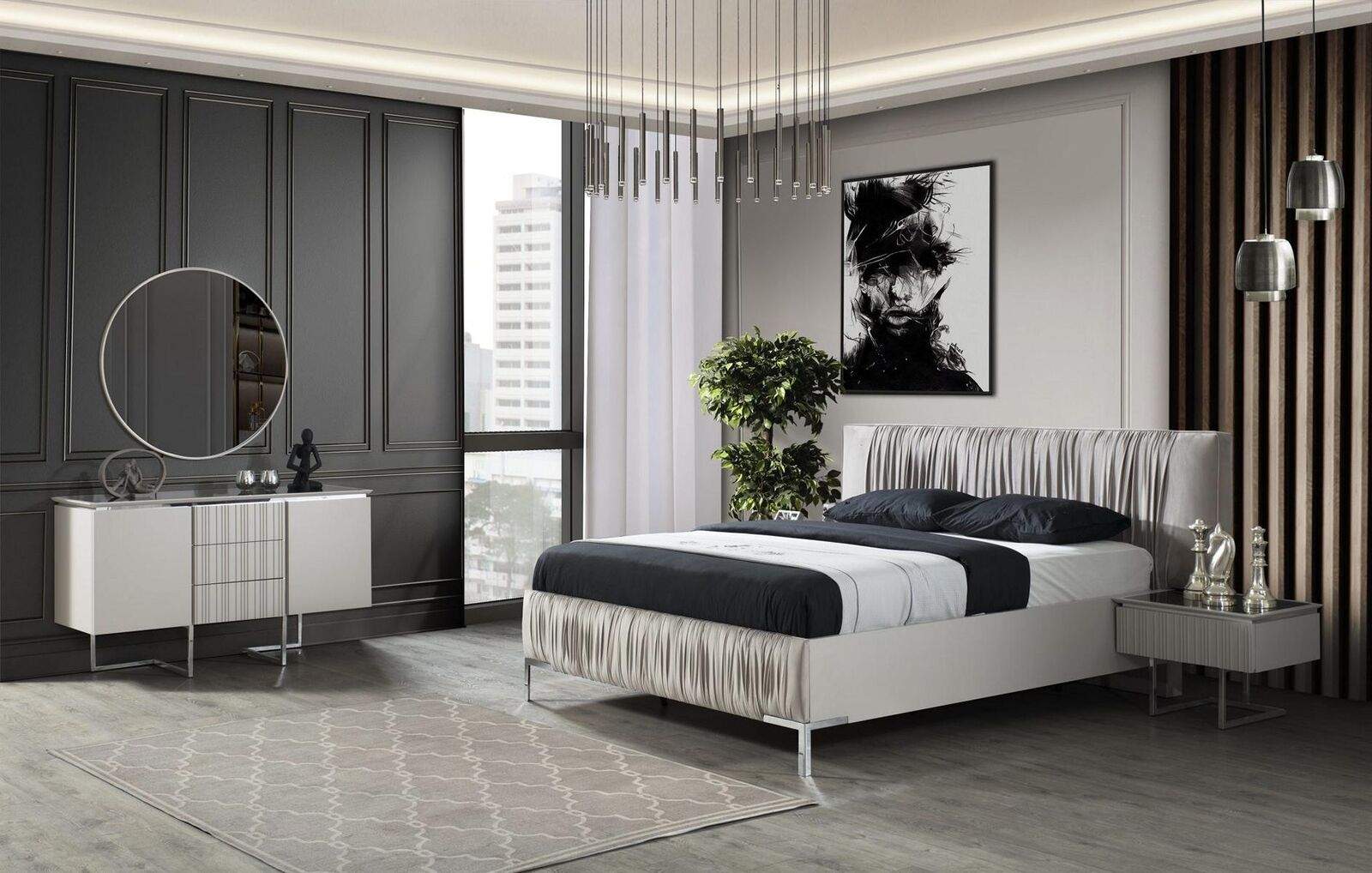 Schlafzimmer Komplette Bettrahmen Doppelbett Set 5tlg Bett Weiß Gruppe