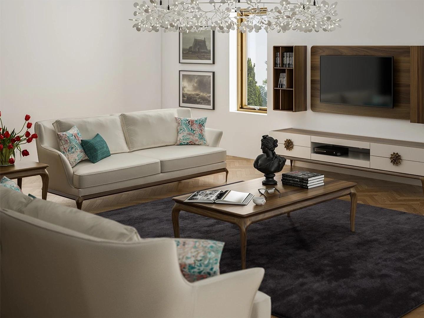 Modern Komplett 2x Dreisitzer Sofa Weiß Textil Wohnzimmer Design Sofas Couch