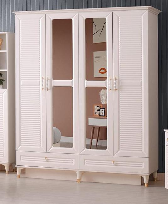 Kleiderschrank Beige Einfarbig Jugendzimmer Schrank mit Spiegel Modern Design