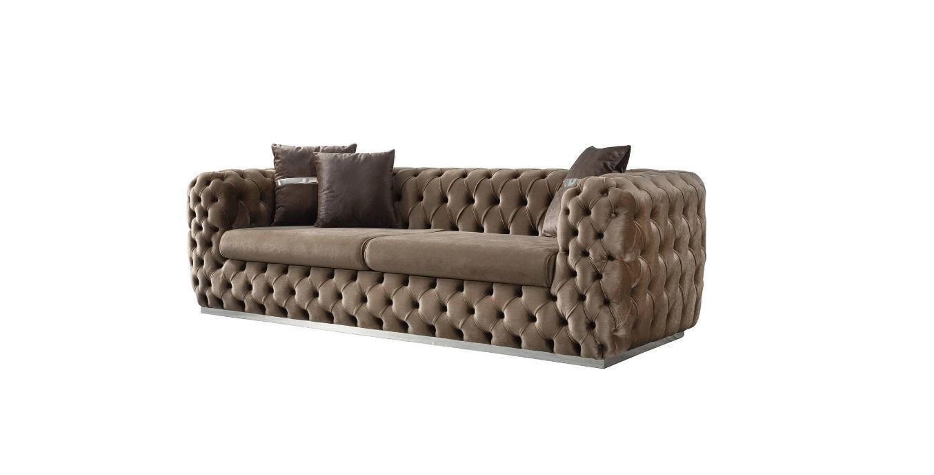 Sofa 3 Sitzer Polstersofa Braun Textil Sitz Design Couch Modern Chesterfield