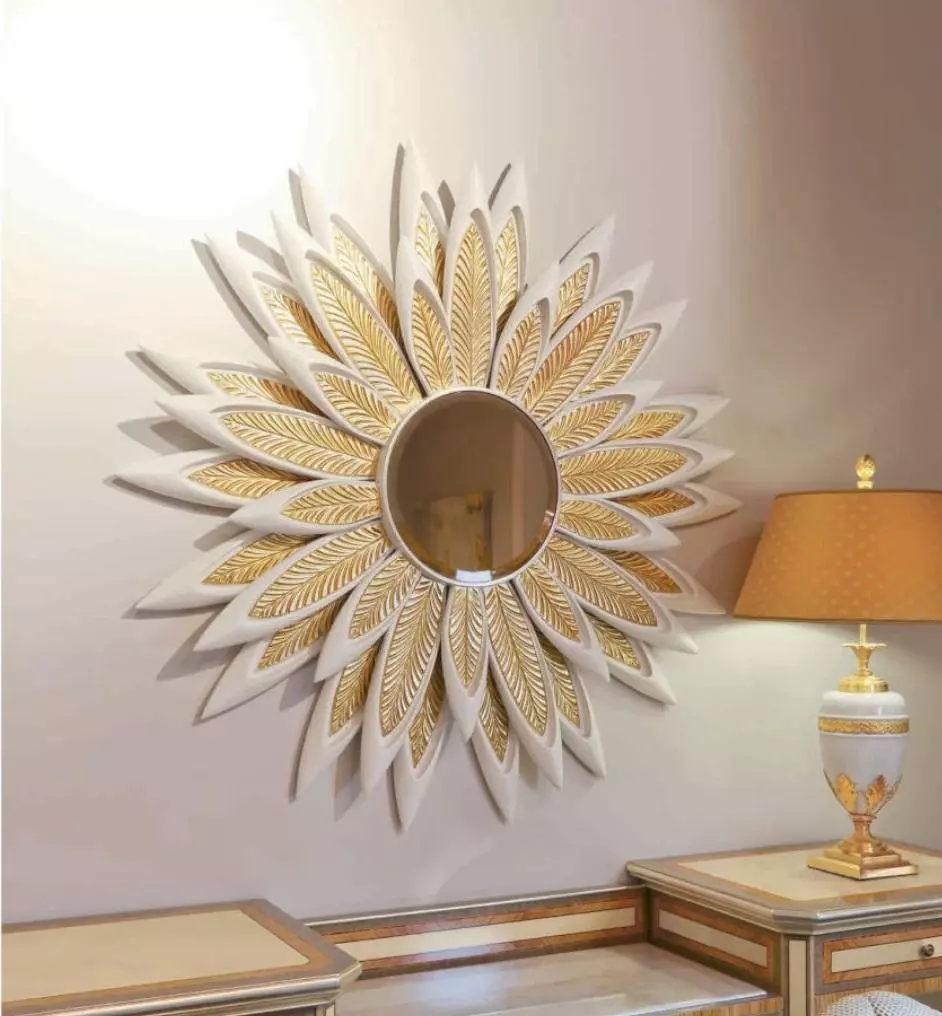 Blume Wandspiegel Spiegel Luxus Holz Gold Barock Schlafzimmer Beige