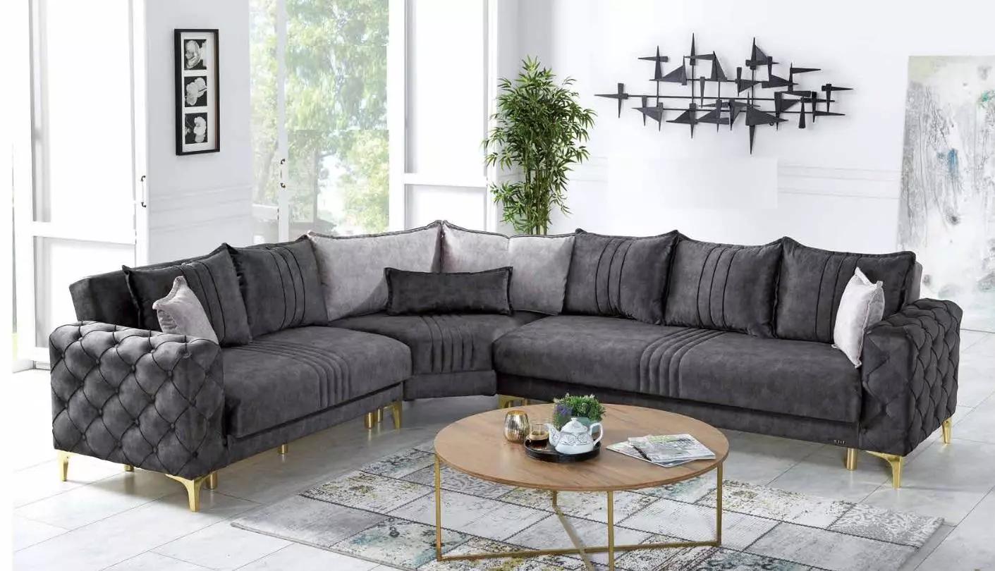 Grau Wohnzimmer Ecksofa L-Form Modern Chesterfield Neu Luxus Sofa