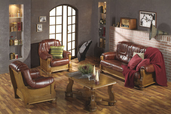 Klassische Garnitur 3+2+2 Sitzer Sofagarnitur Couch Leder Sofa Sofort