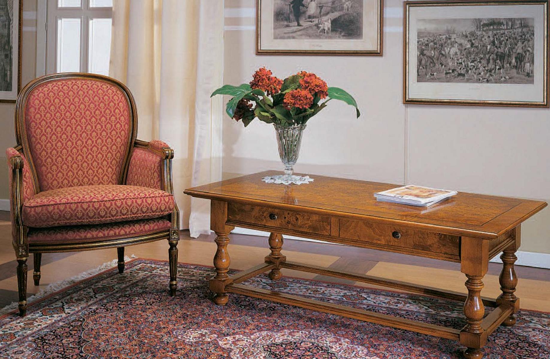 Sessel mit Beistelltisch Antik Stil Möbel Echtholz Tisch Lehnstuhl Set 2tlg